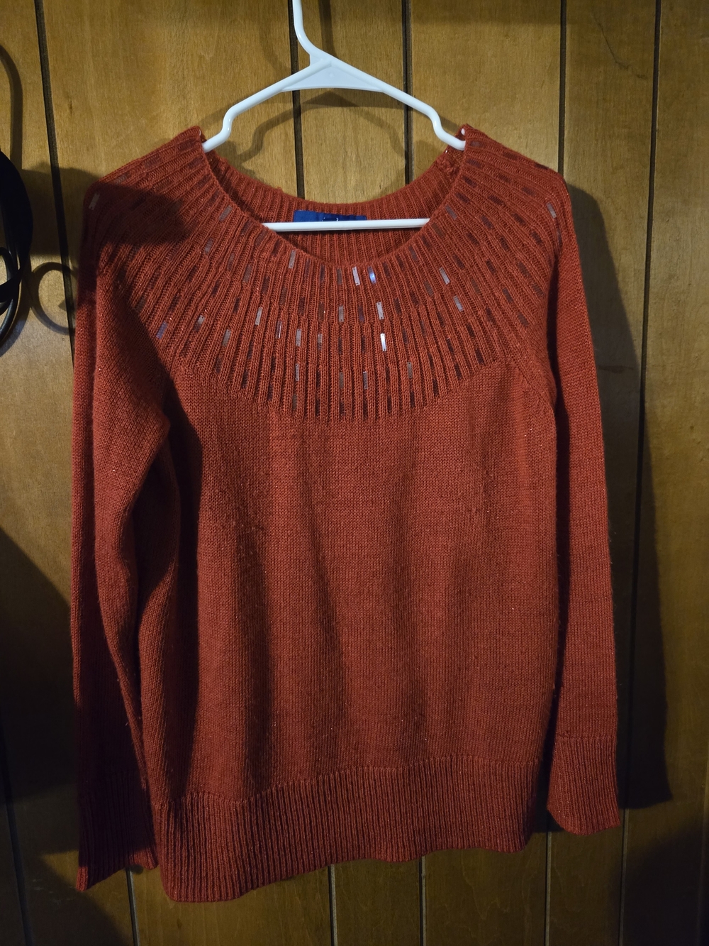 Women’s Open-Stitch Yoke Sweater - Rust Red